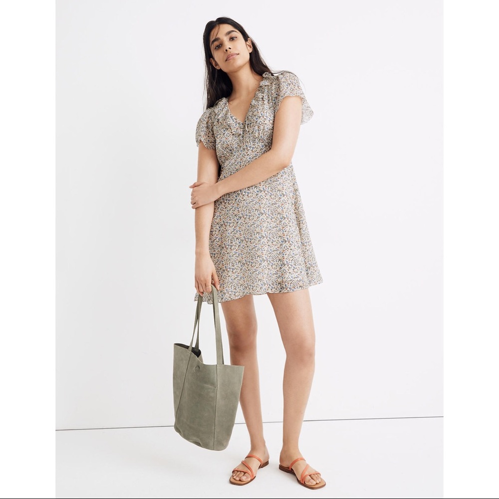 🆕Madewell silk ruffle-neck mini dress